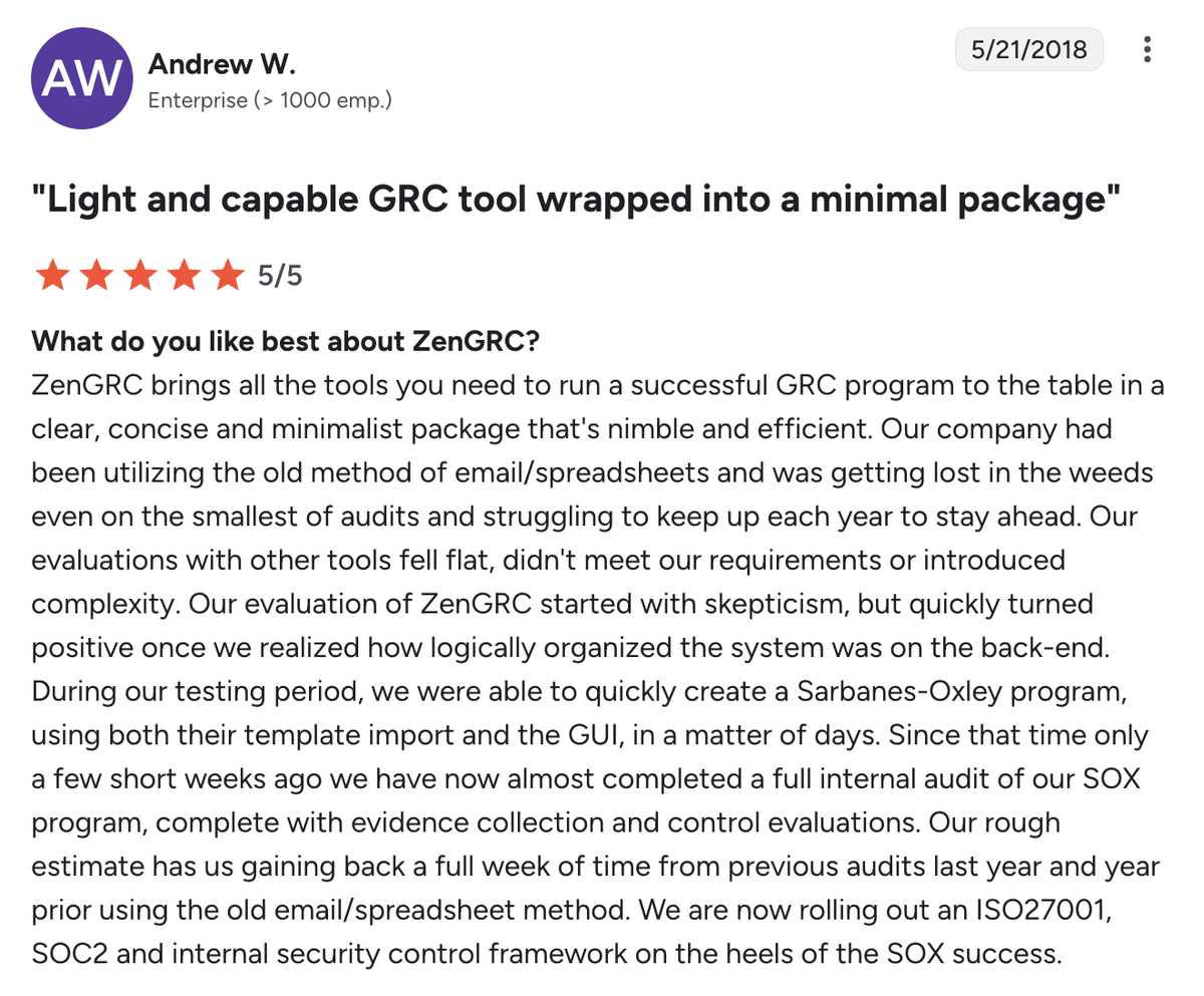 Capterra review screenshot from Andrew W.