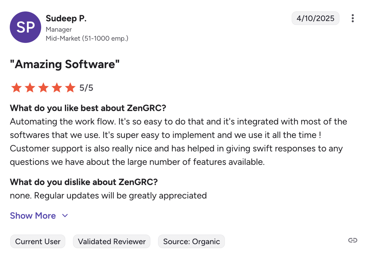 Review screenshot from Sudeep P.