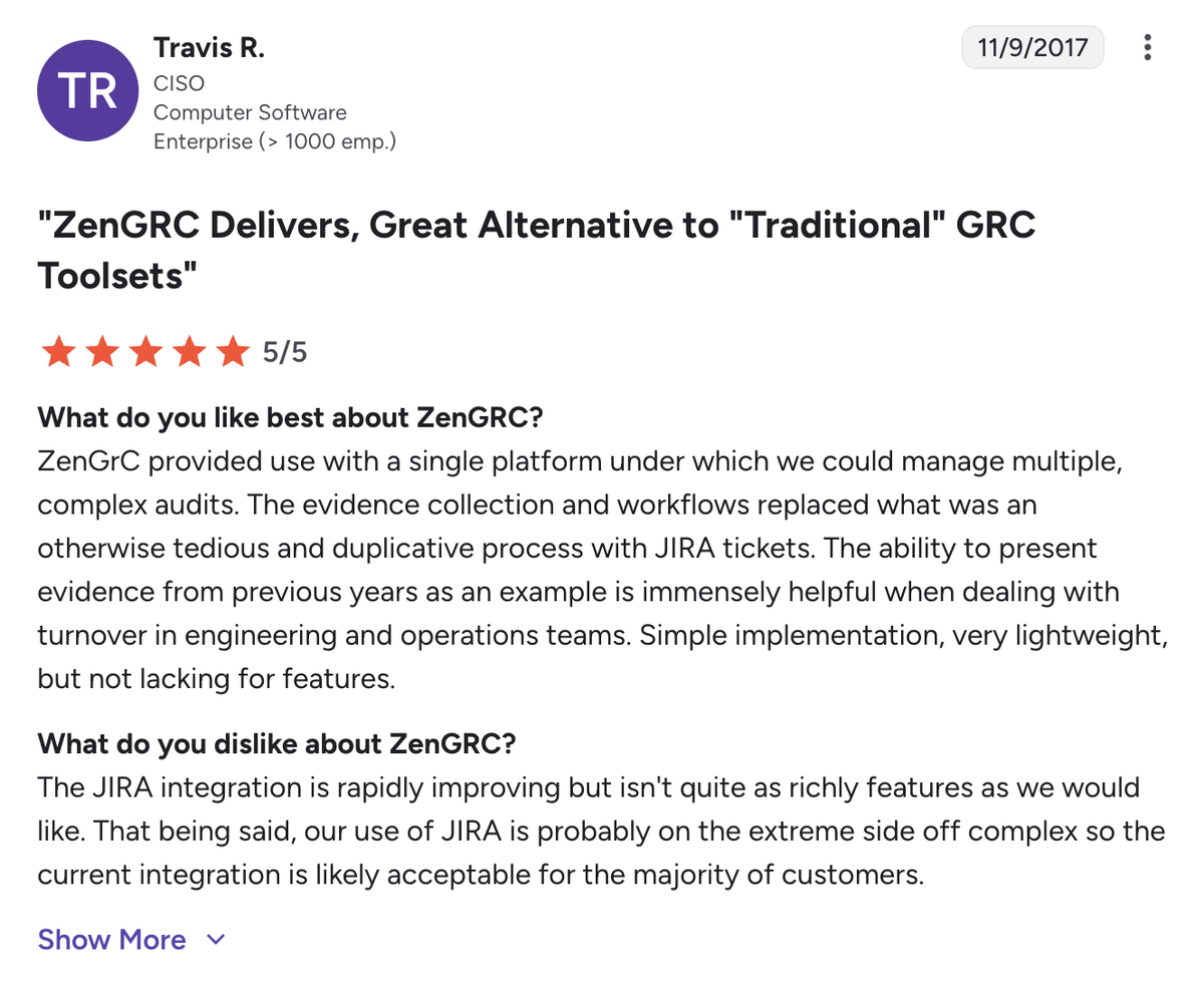 Review screenshot from Travis R.